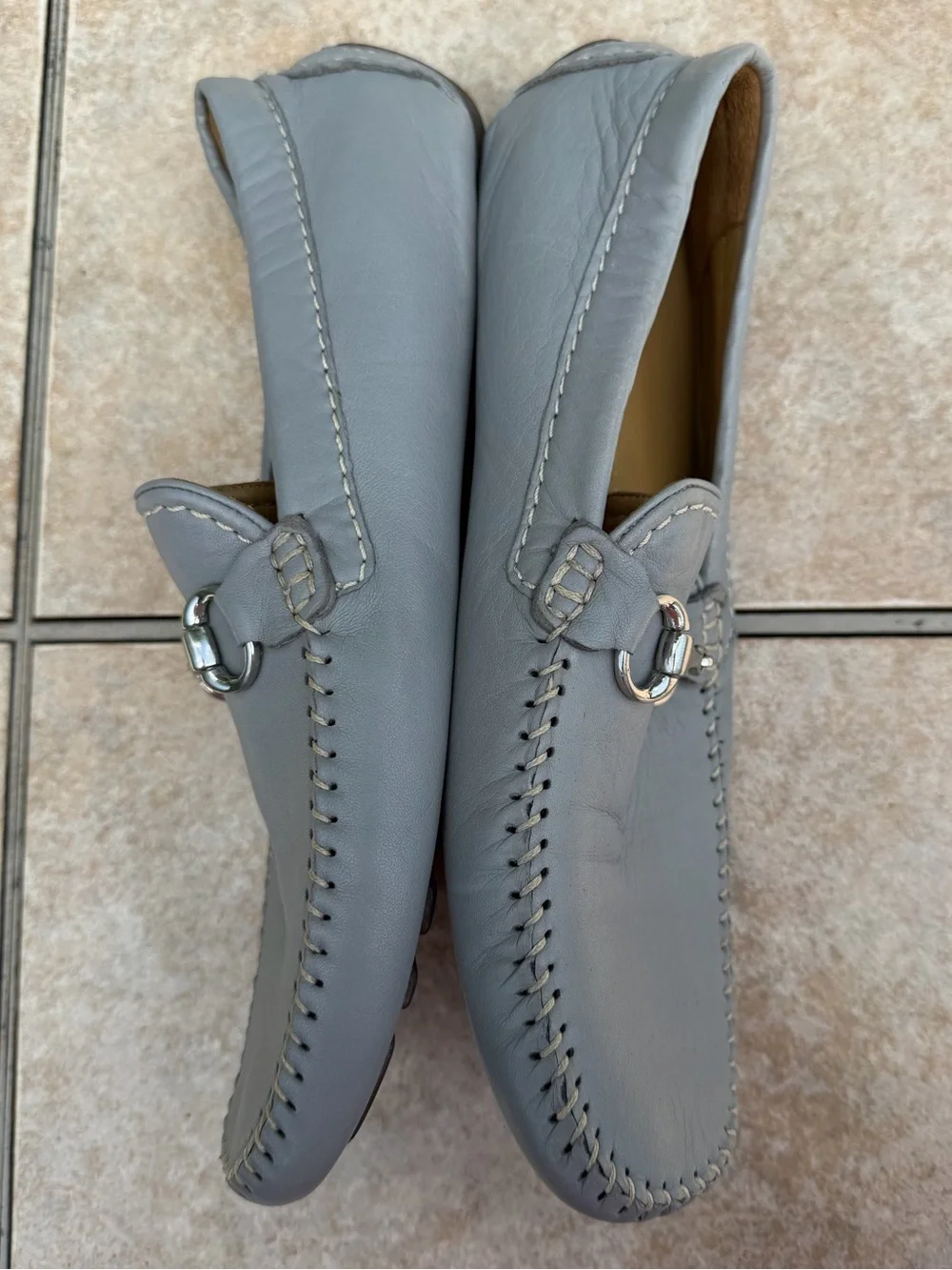 Robert Zur Gray Leather Driving Loafers with Metal Bit Detail